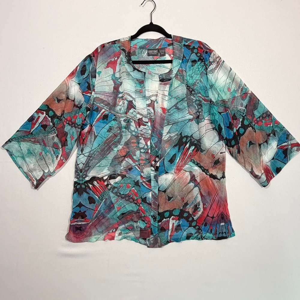 Chicos‎ Cardigan Jacket 3 XL Blue Butterfly Sheer Shrug Fairycore Whimsygoth